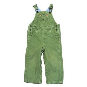 Vintage 90s Talbots Baby Overalls 24 Months Green Corduroy Bear Appliqué Toddler